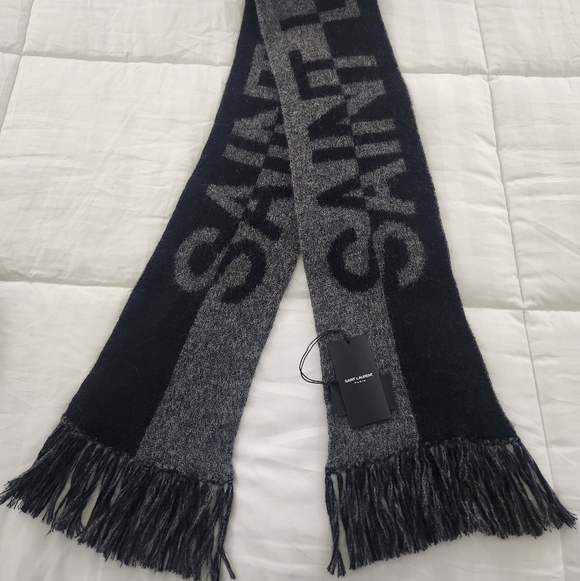 Saint Laurent Charcoal and Black Wool Scarf - Picture 3 of 7